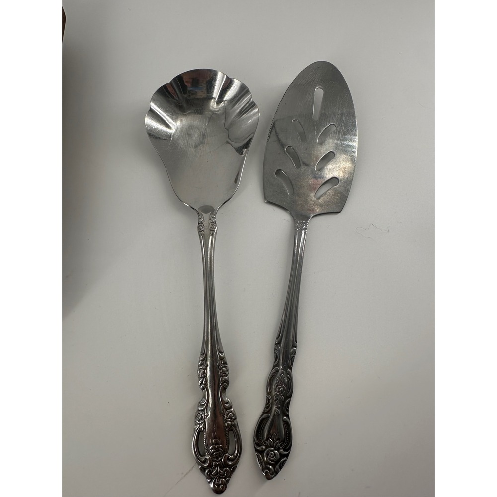 Oneida Community Affection Stainless Berry Casserole Spoon & Pierced Pie Server